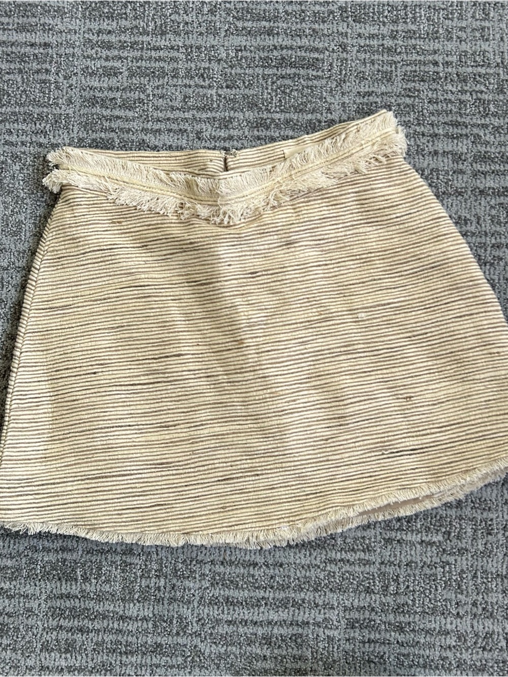 Fringed Cream Striped Mini Skirt